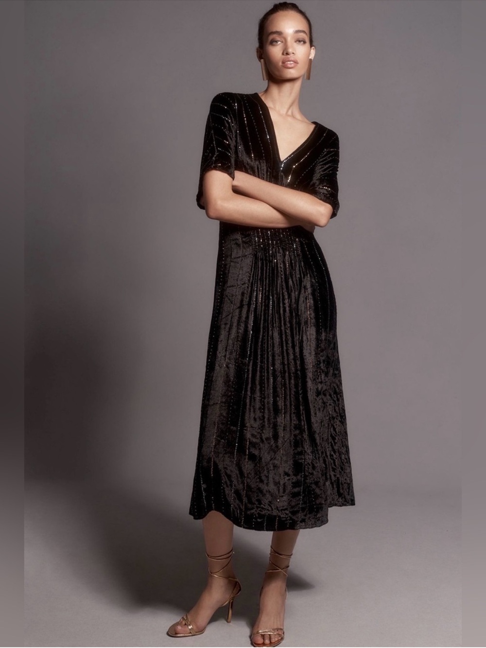 Anthro Bl^nk Blank London Tatiana Kaftan Velvet Sequin Dress Black One Size